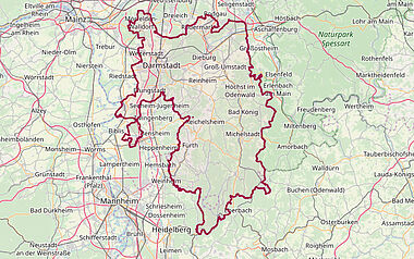 Überblickskarte des Rhein-Main-Necker-Raumes.