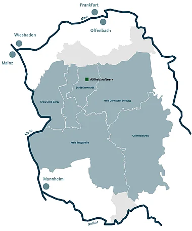 Darstellung des Rheinkreises mit den Städten und Gemeinden.