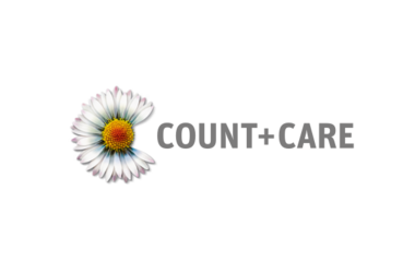 Logo der COUNT+CARE. Blütenblattmuster mit detaillierten Texturen und Farbverläufen.