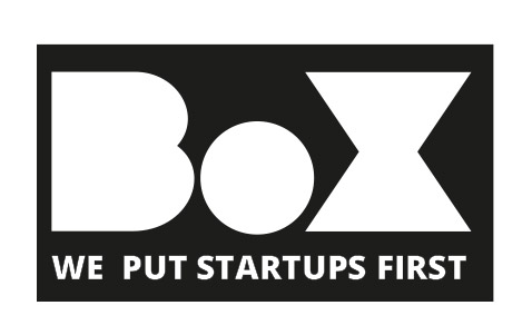 BoX-Logo mit stilisiertem, geometrischen Muster in Schwarz und Weiß.