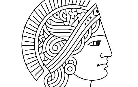 Logo der Technischen Universität Darmstadt. Porträt einer Frau mit Kopfschmuck, vermutlich eine römische Kaiserin.