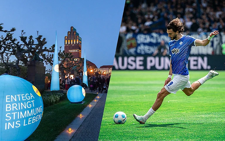 Fußballspieler schießt den Ball während eines Spiels.