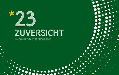 Titelbild des ENTEGA Nachhaltigkeitsberichts von 2023. Grafische Darstellung von Datenpunkten auf einem weißen Hintergrund.