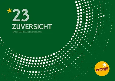 Titelbild des ENTEGA Nachhaltigkeitsberichts von 2023. Grafische Darstellung von Datenpunkten auf einem weißen Hintergrund.